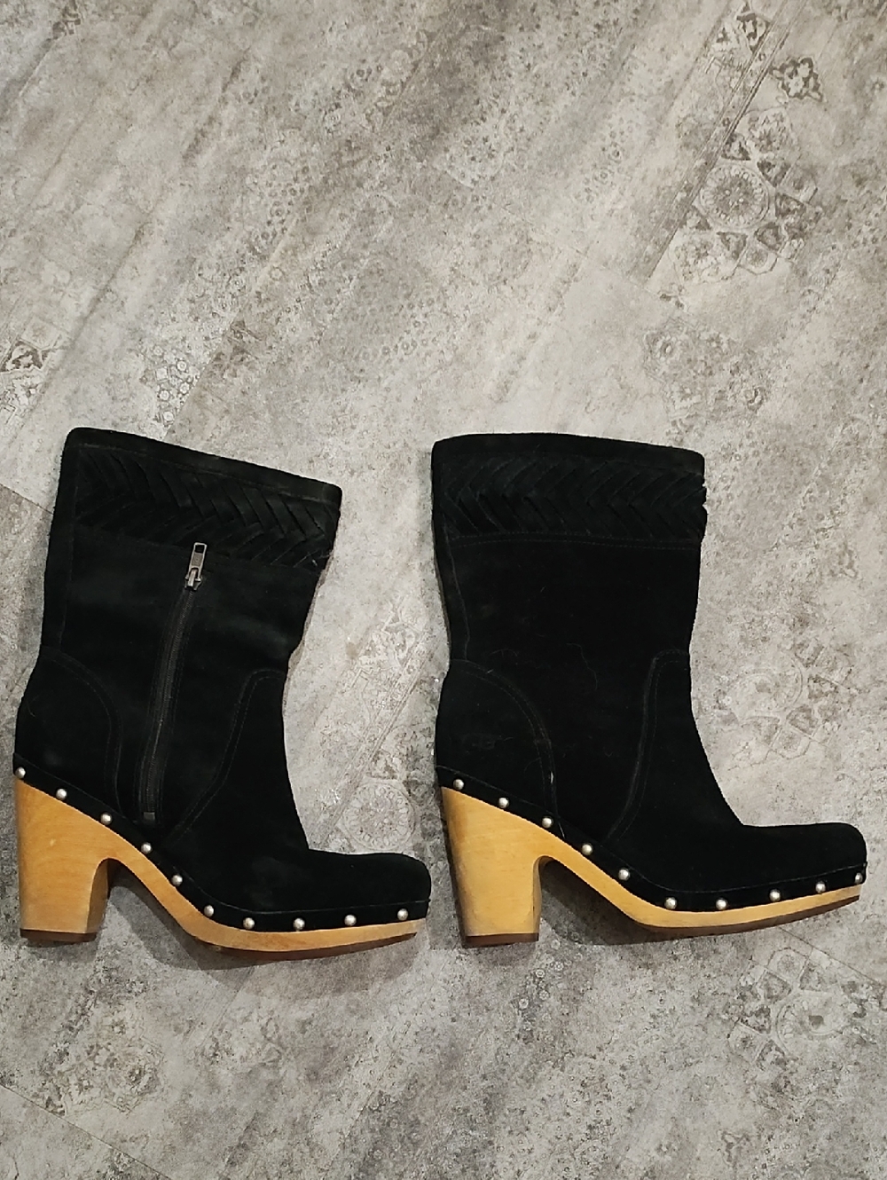 Ugg Black Suede Studded Clog Boots